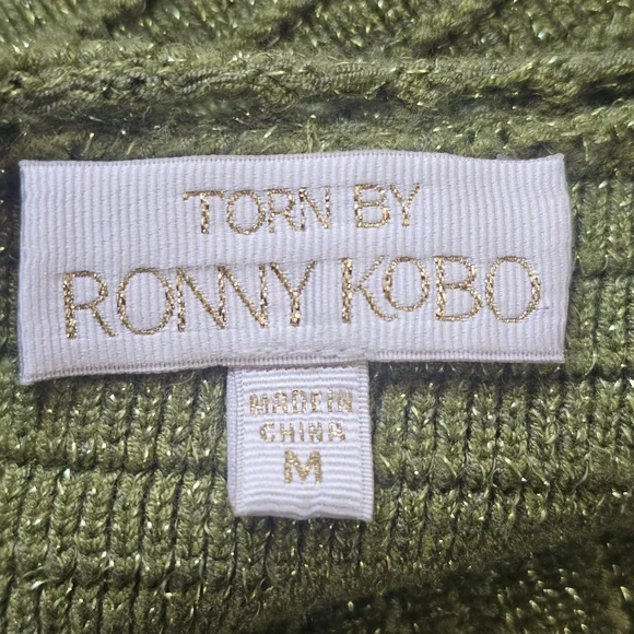 Torn By Ronny Kobo Collection Olive Marl Ribbed V-Neck Midi Dress - Picture 10 of 14